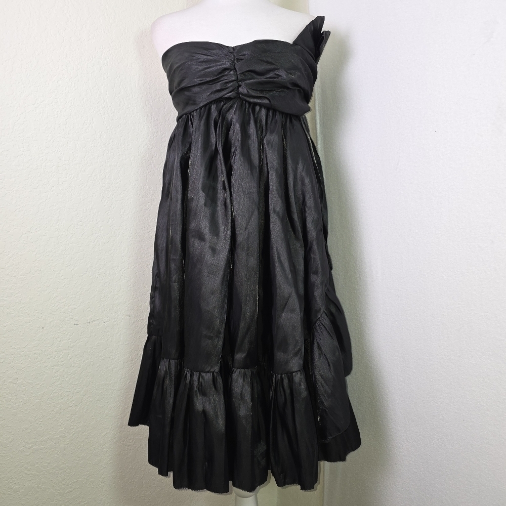 Aryn K Black Strapless Taffeta Dress M | Ruffle Hem Cocktail